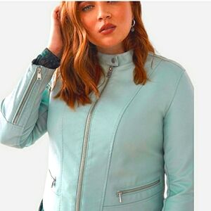 🔥Addition Elle Mint Green Moto Jacket like new! Plus FREE purse! A Steal!! FREE